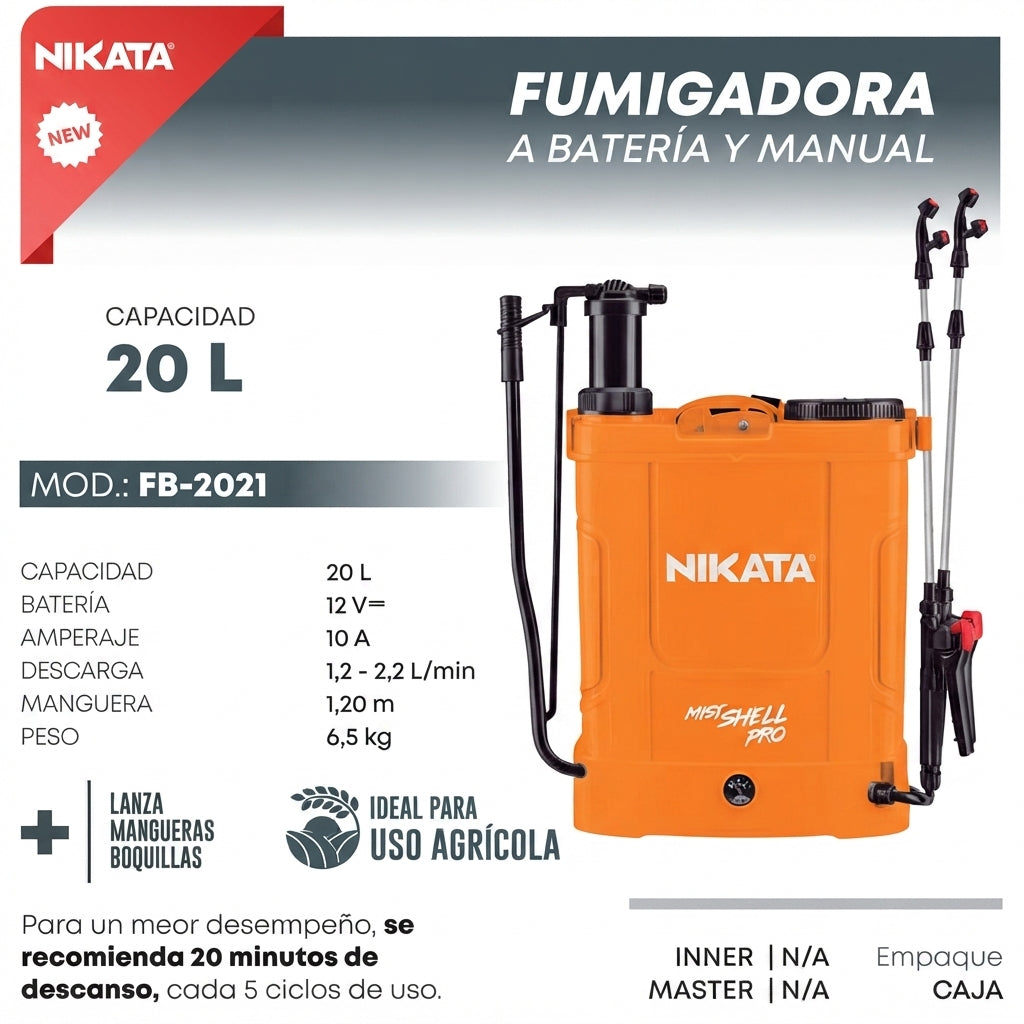 FUMIGADORA A BATERÍA Y MANUAL FB-2021
